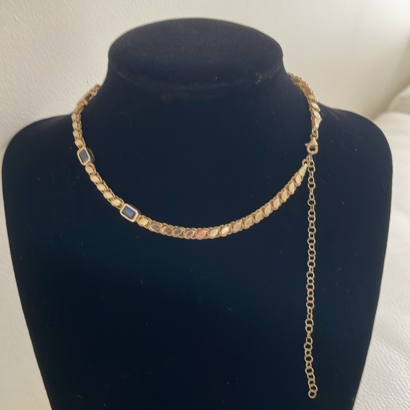 Sterling silver chain choker with sapphire color stones - Picture 5 of 6